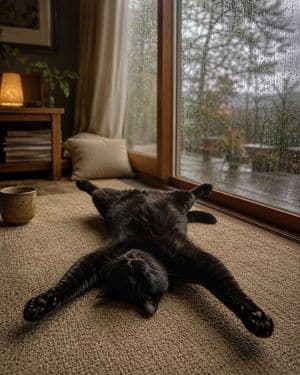 Rainy Day Relaxed Black Cat - AI image template preview
