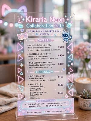 Kiraria Neon Collaboration Cafe Menu - AI image template preview