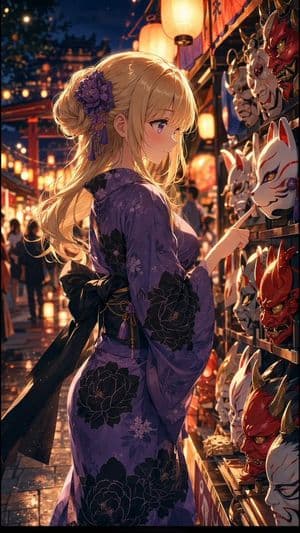 Anime Girl at Summer Festival Mask Stall preview
