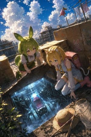 Anime Rooftop Secret Hatch Discovery - AI image template preview