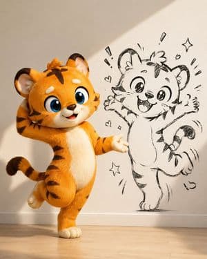 Cute Tiger Cub Wall Doodle - AI image template preview
