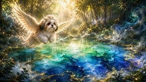 Angel Shih Tzu Over Ink Pond - AI image template preview