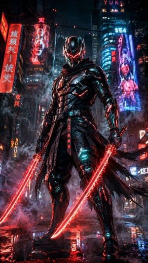 Cyberpunk Dual-Katana Ninja - AI image template preview