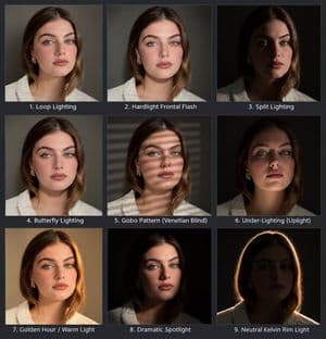 Portrait Lighting Study Grid - AI image template preview