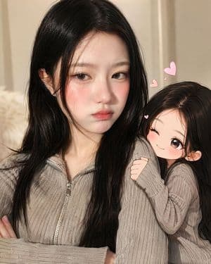 Real-Life and Anime Duo Portrait - AI image template preview
