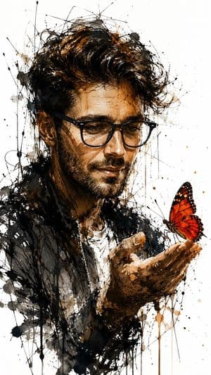 Ink and Watercolor Butterfly Portrait - AI image template preview