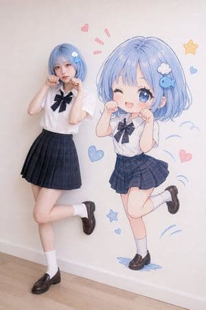 Realistic Portrait with Chibi Wall Art - AI image template preview