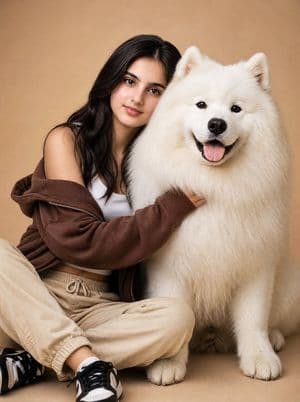 Wholesome Girl and Samoyed Friendship Portrait - AI image template preview