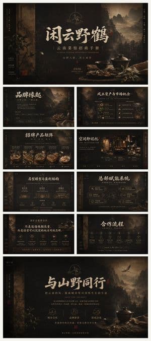 Dark Yunnan Restaurant Brochure Deck - AI image template preview