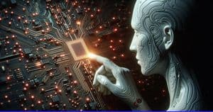 AI Touching a Glowing Microchip preview