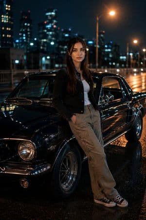 Cinematic Night Portrait With Vintage Muscle Car preview