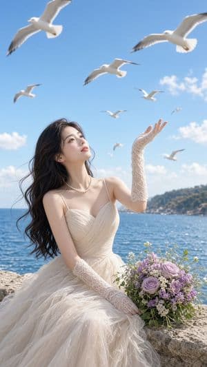 Romantic Seaside Bride With Seagulls preview