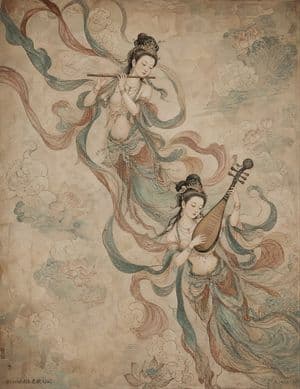 Ancient Chinese Mural of Celestial Musicians preview