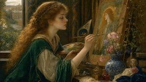 Pre-Raphaelite Woman Artist Painting preview