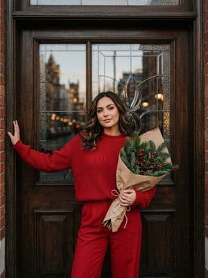 Woman in Festive Red Sweater Portrait preview