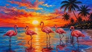 Impressionistic Flamingo Sunset Painting preview