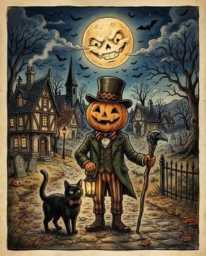 Vintage Whimsical Halloween Illustration preview