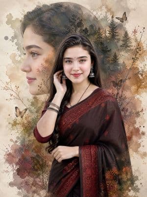 Cinematic Double Exposure Saree Portrait preview
