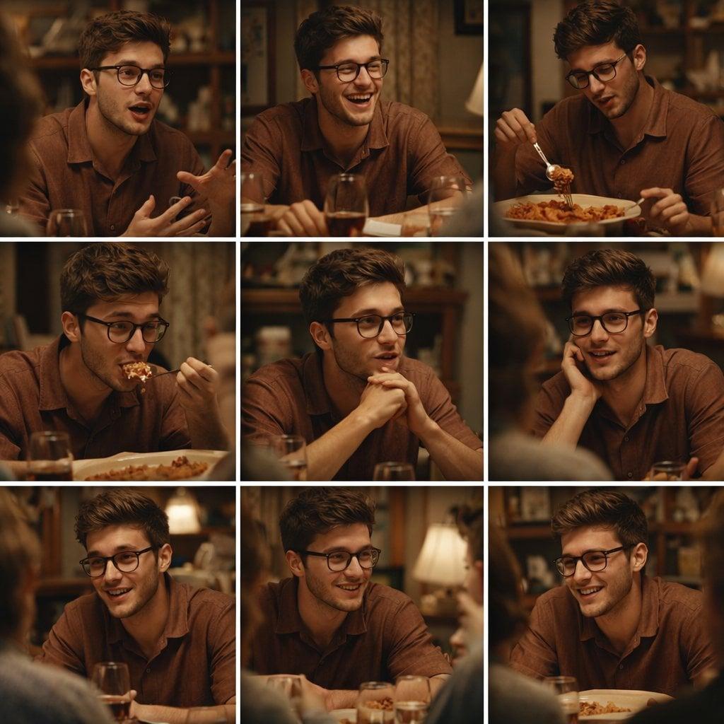 A 3x3 grid storyboard contact sheet comprised of nine candid, cinematic - AI image template preview