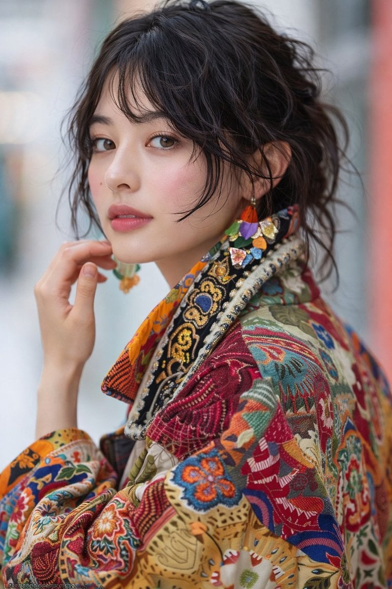 Artistic Patchwork Fashion Portrait Spring Festival - AI image template preview