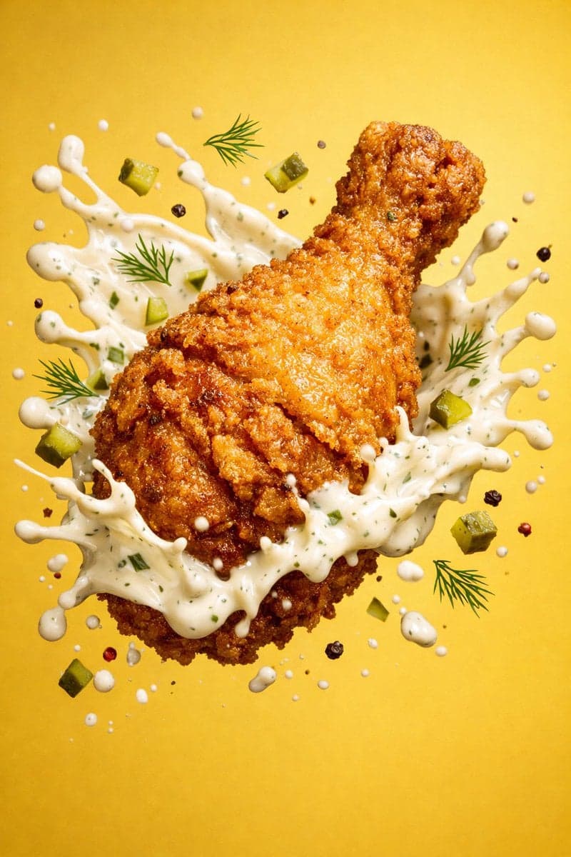 Epic 8K cinematic fantasy food scene a colossal crispy fried chicken leg - AI image template preview