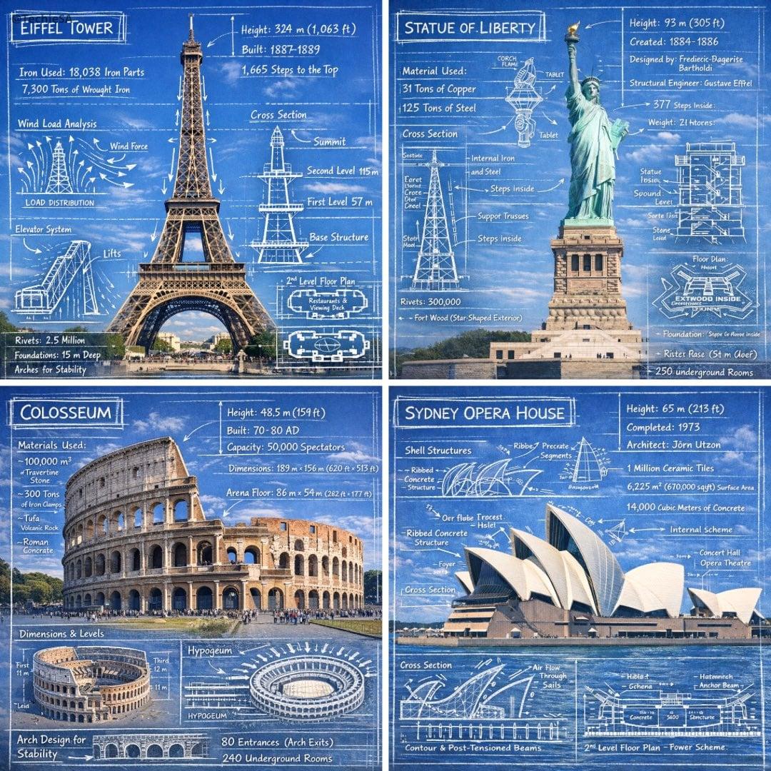 Infographic image combining a real photograph of the landmark - AI image template preview