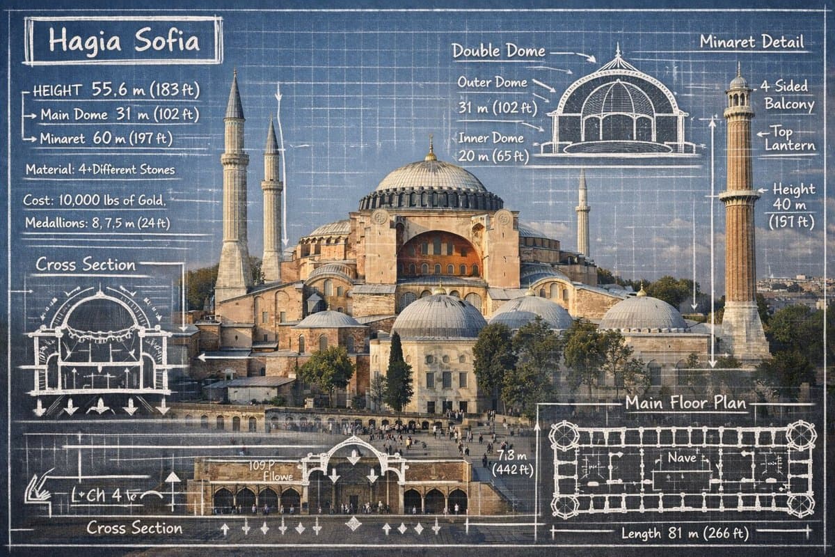 Infographic image combining a real photograph of the landmark - AI image template preview