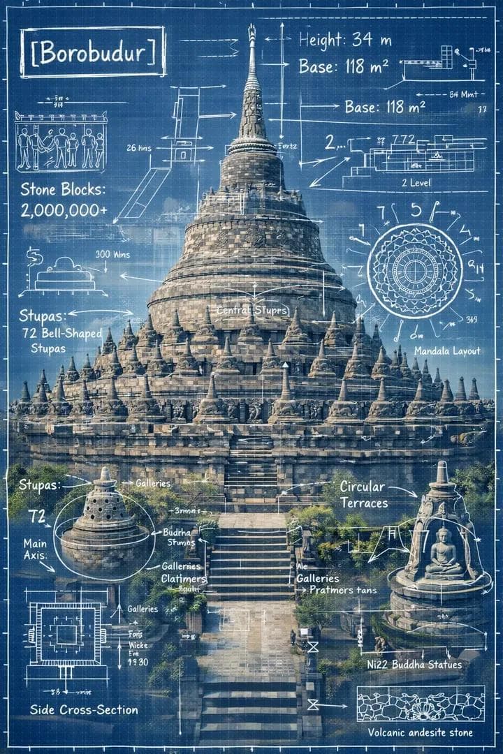 Infographic image combining a real photograph of the landmark - AI image template preview