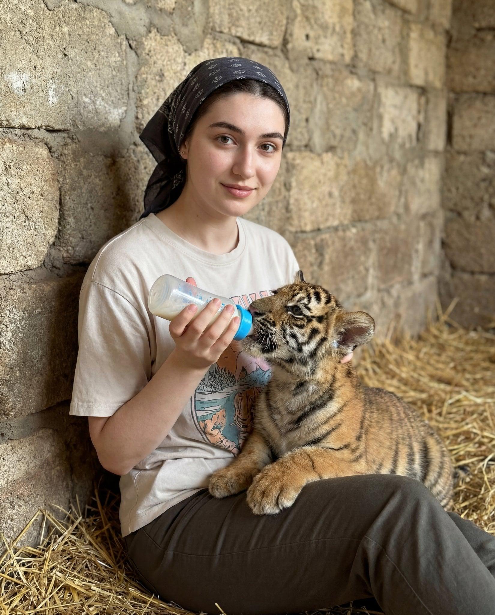 Human subject seated slightly right of center, animal positioned lower - AI image template preview