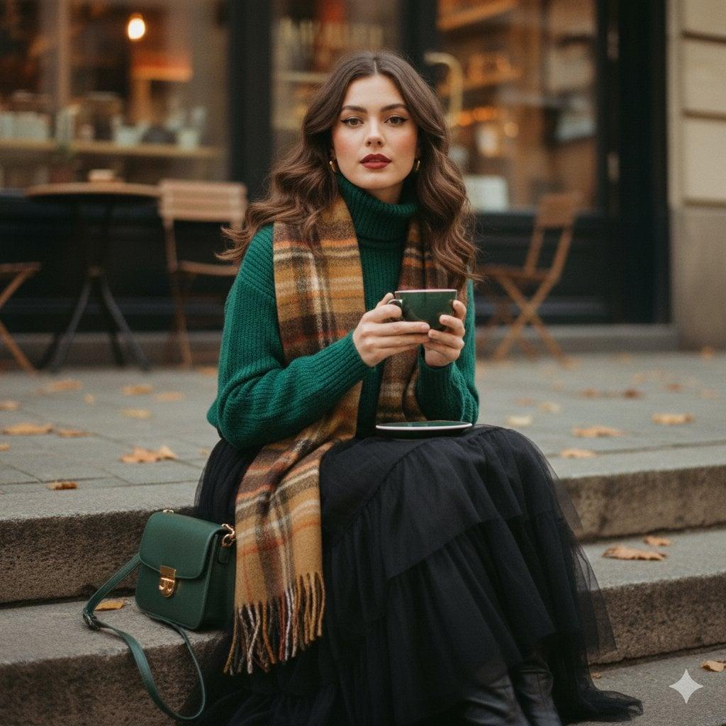 A cinematic 1970s-inspired fashion portrait of a young woman seated - AI image template preview