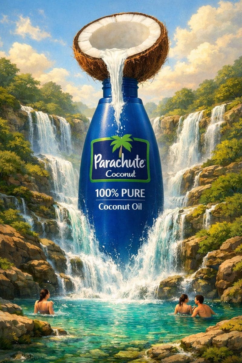 Surreal premium commercial illustration featuring the product bottle - AI image template preview