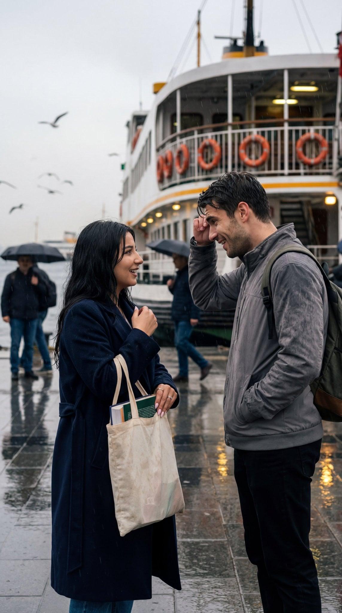 Istanbul, rainy day at the ferry terminal - AI image template preview