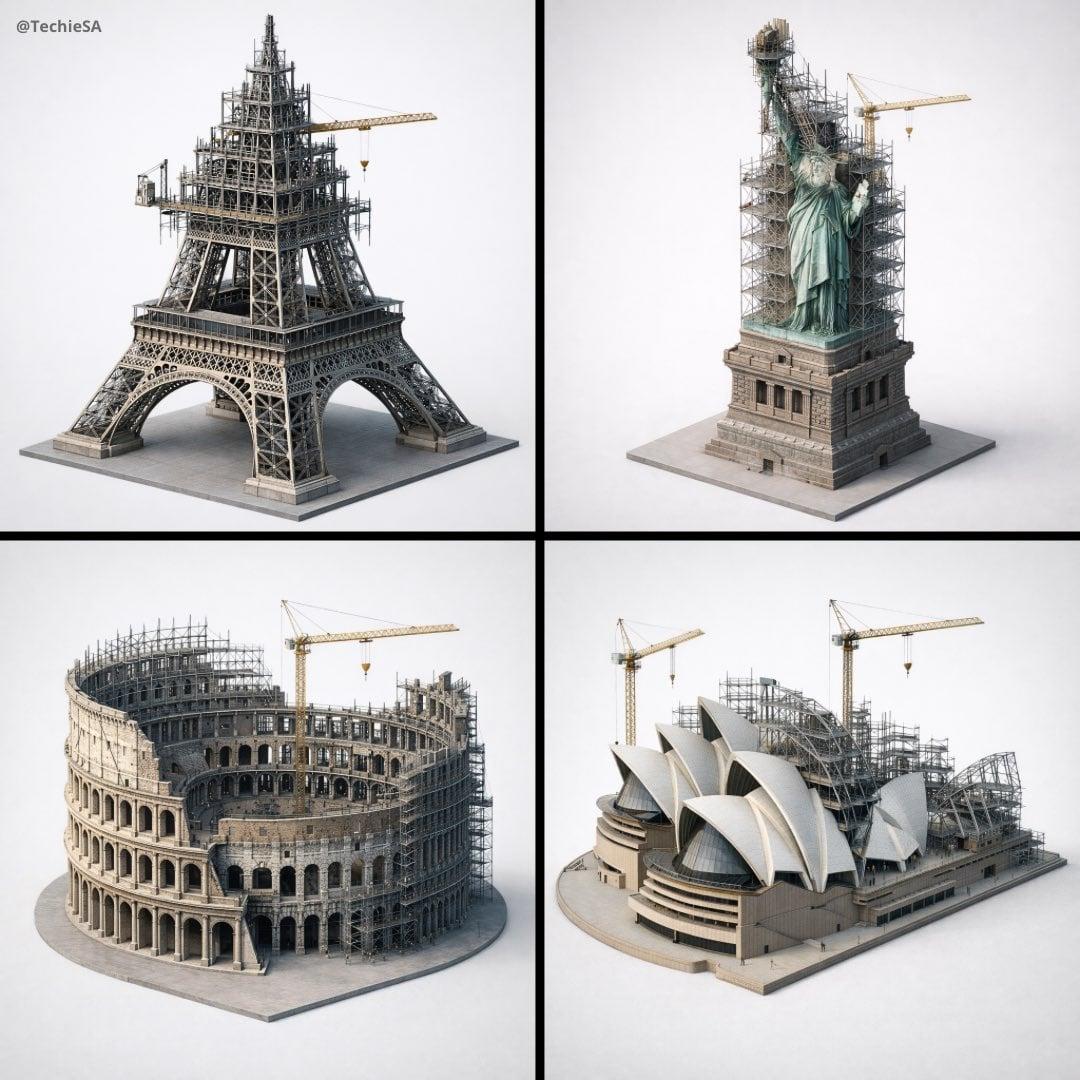 Depict frozen in an eternal state of construction - AI image template preview