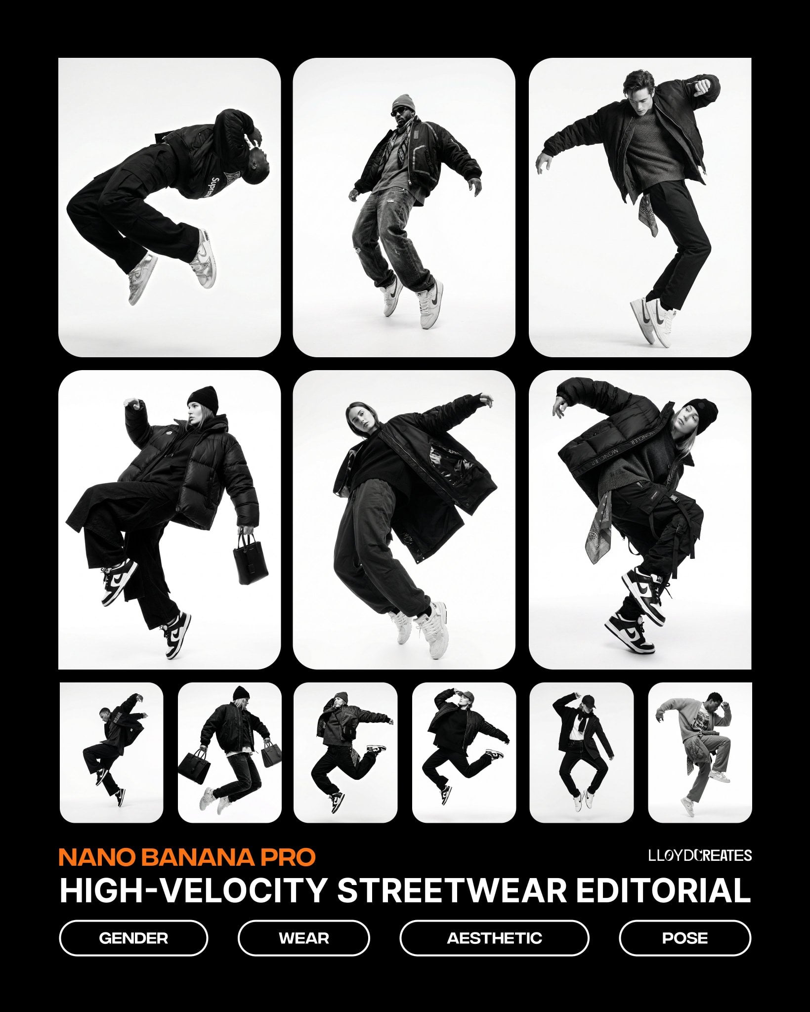 Monochrome Hypebeast Street Fashion Editorial Motion - AI image template preview