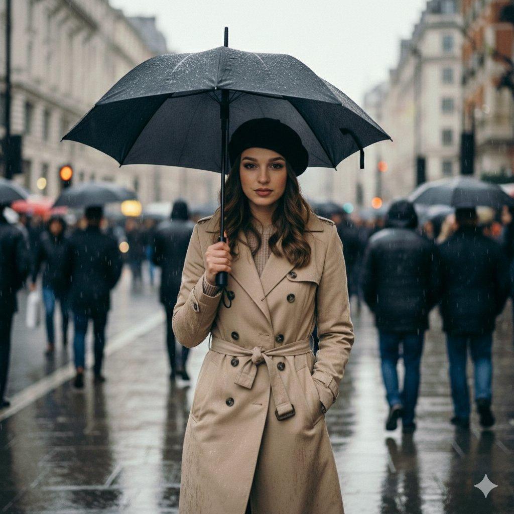 Ultra-cinematic, hyper-realistic rainy street portrait with shallow - AI image template preview