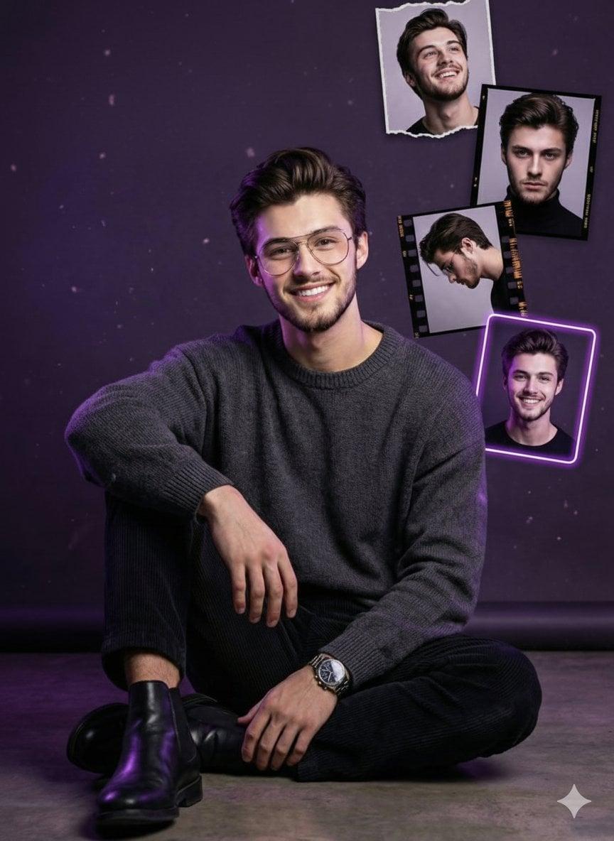 Stylish, cinematic birthday-themed studio portrait with a modern - AI image template preview