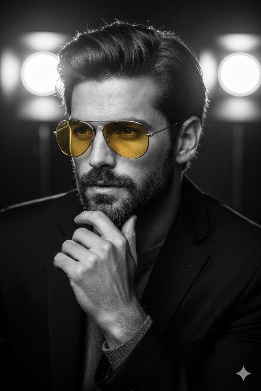 Dramatic black-and-white cinematic portrait with a classic film-noir - AI image template preview