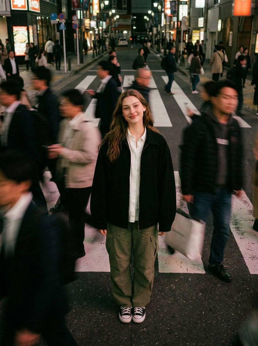 Cinematic street photography capturing a moment in motion with a crowd - AI image template preview