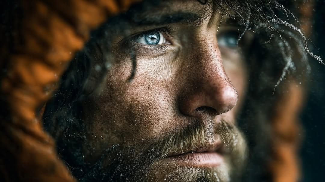 Intense cinematic close-up portrait conveying survival, resilience - AI image template preview