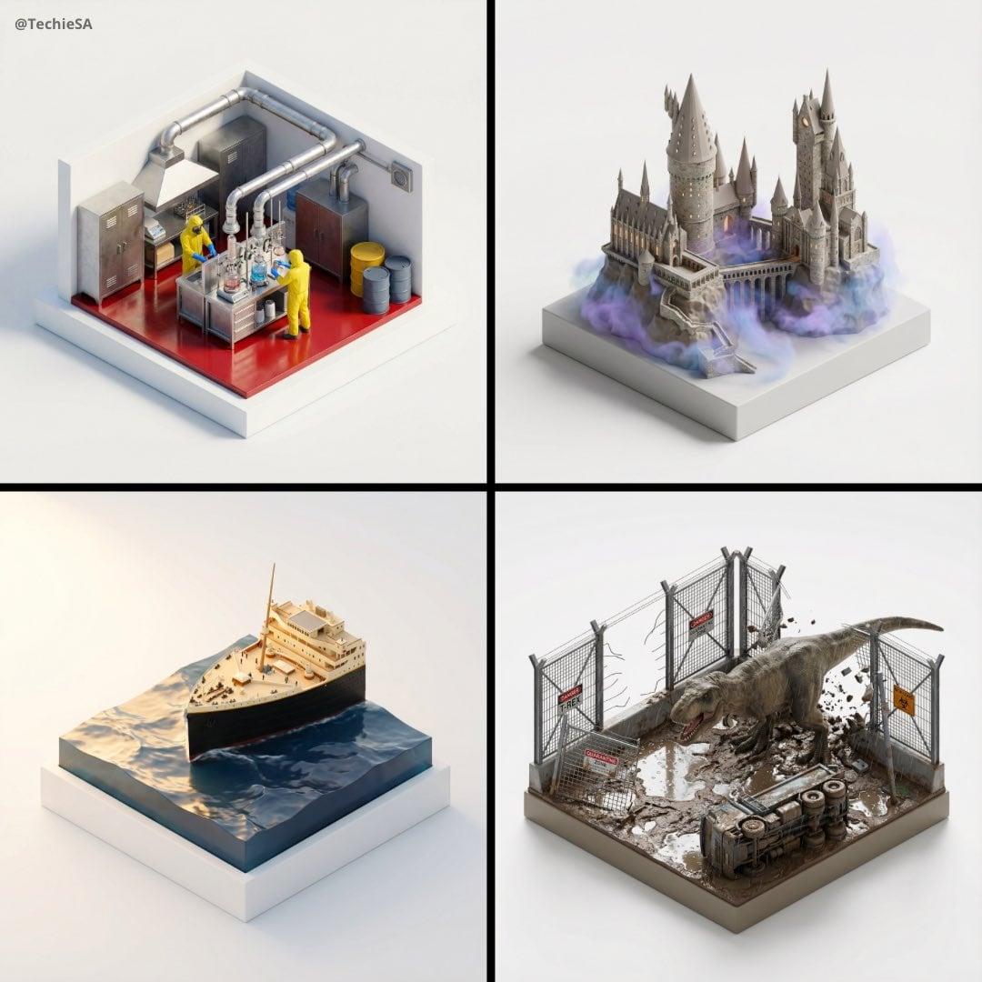 Stylized, ultra high-fidelity 3D isometric miniature diorama, 35 40 - AI image template preview