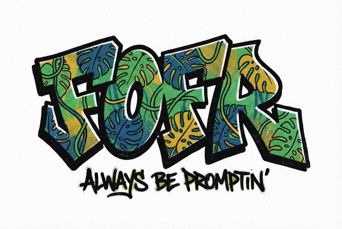 The word fofr as aggressive hard-edge graffiti with a monstera leaf - AI image template preview