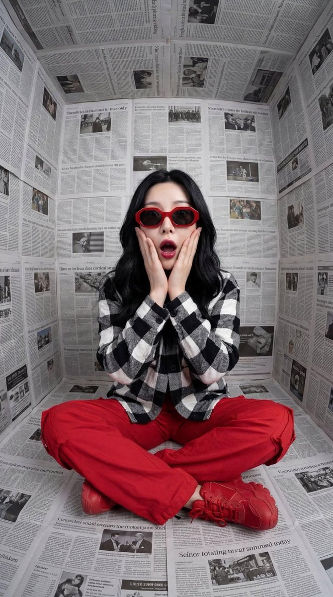 Bold Red Contrast Fashion Editorial Newspaper Room - AI image template preview