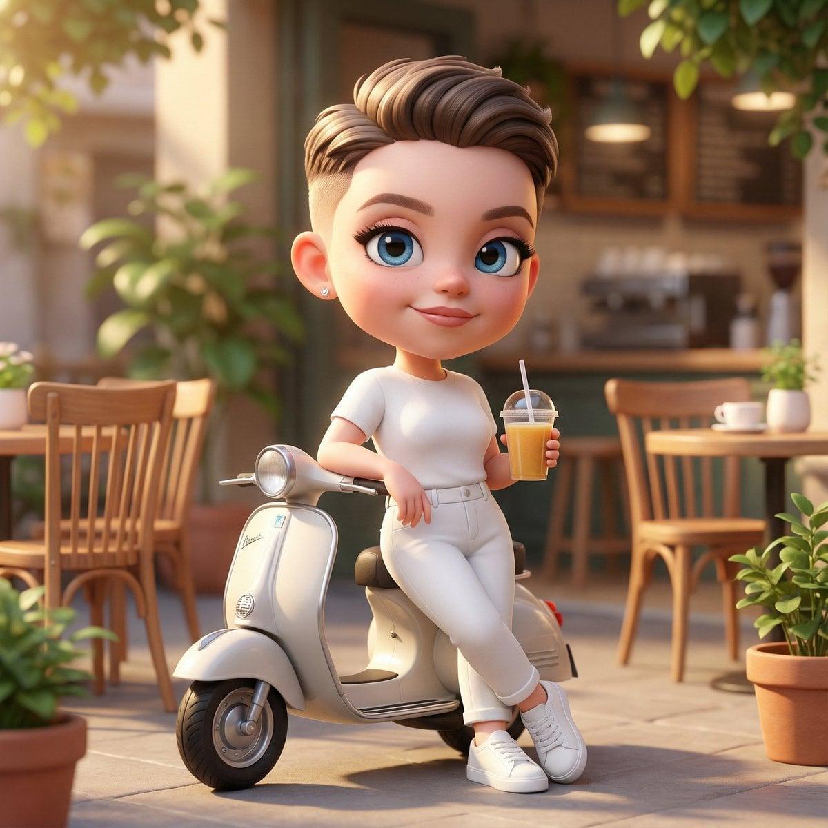 A cute 3D chibi-style character of the uploaded image leaning against - AI image template preview