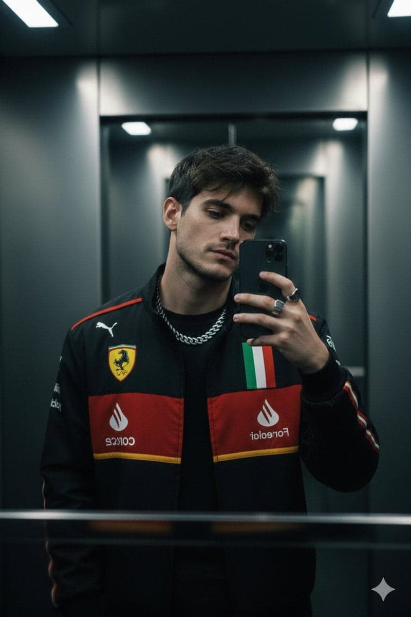 A moody cinematic mirror selfie of a stylish young man use image preview