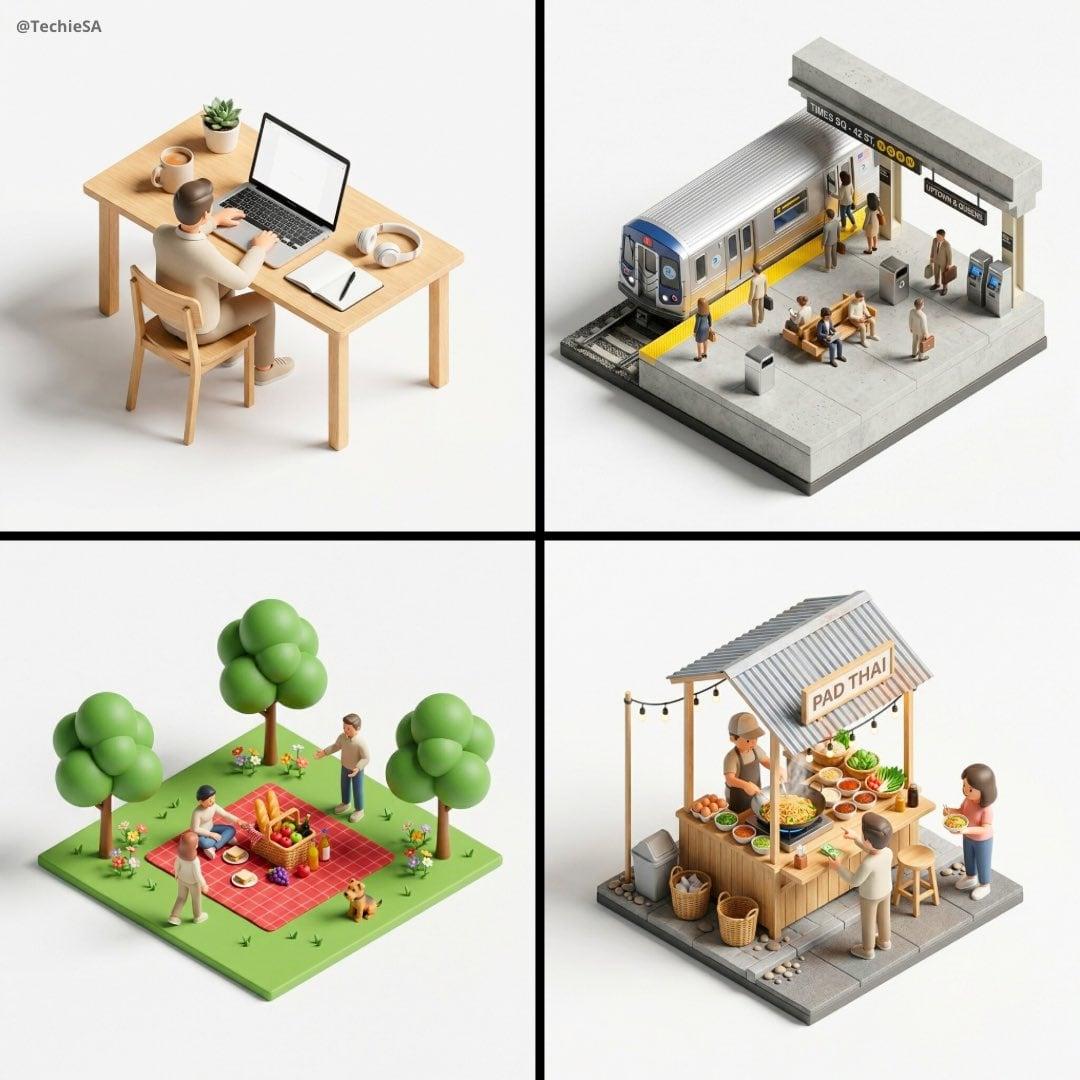 45 top-down isometric miniature 3D diorama including all key objects - AI image template preview