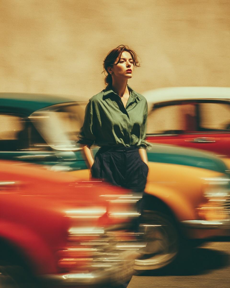 Dramatic motion blur trails, long-exposure photography effect, dynamic - AI image template preview