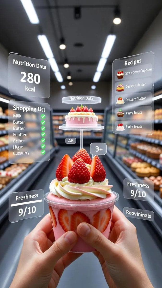 A first-person point-of-view POV shot inside a modern supermarket aisle - AI image template preview