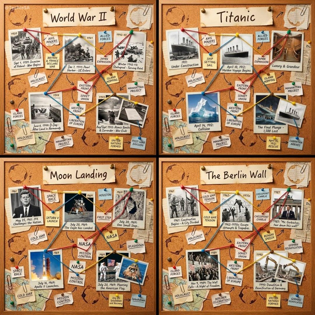 1080x1080 cork-board layout telling the story - AI image template preview