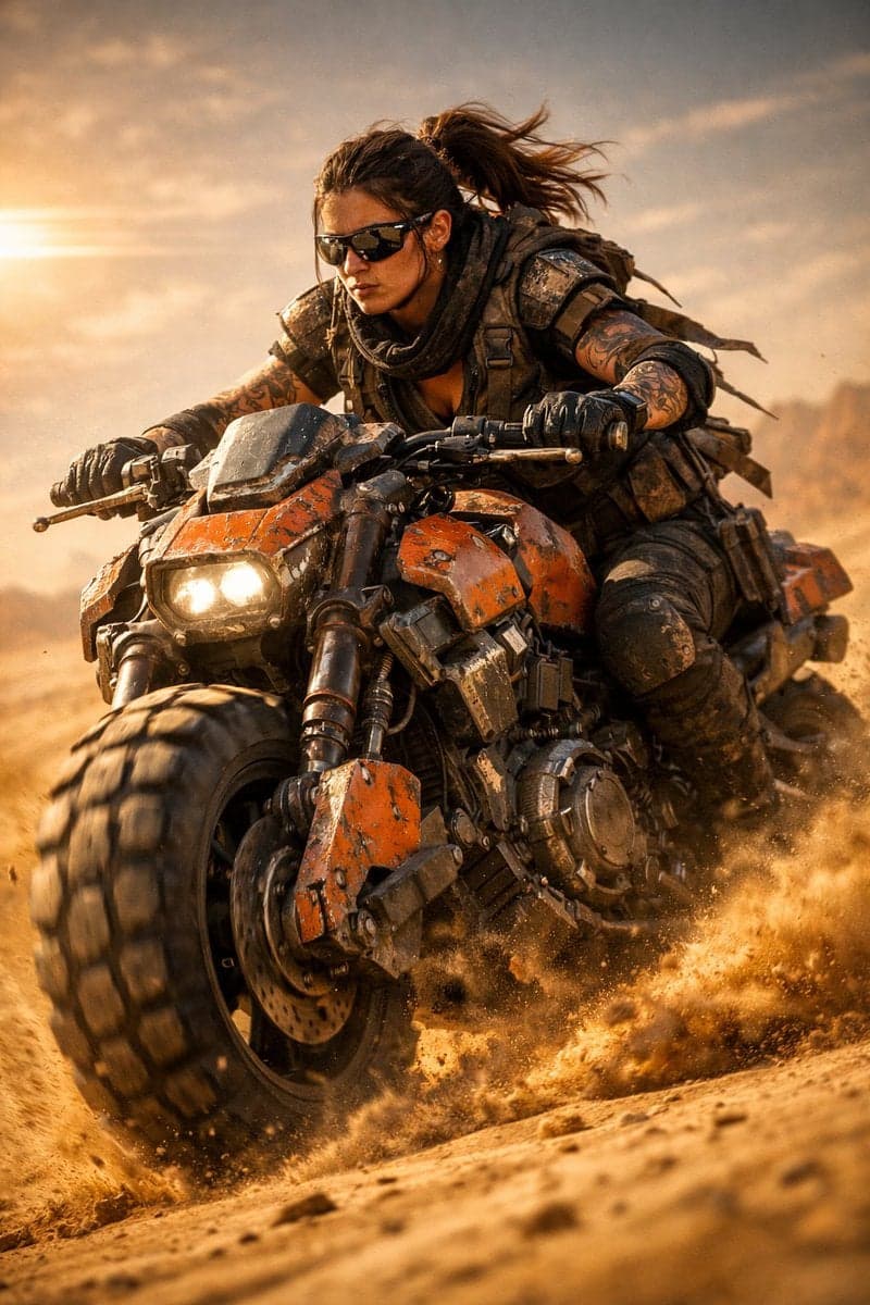 Use the uploaded picture to create a cinematic sci-fi scene of a fierce - AI image template preview