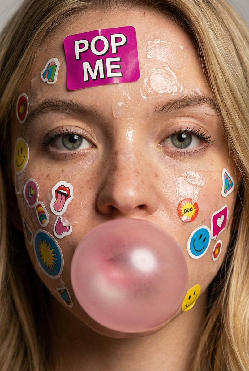 Close-up portrait of a young person s face covered with colorful paper - AI image template preview